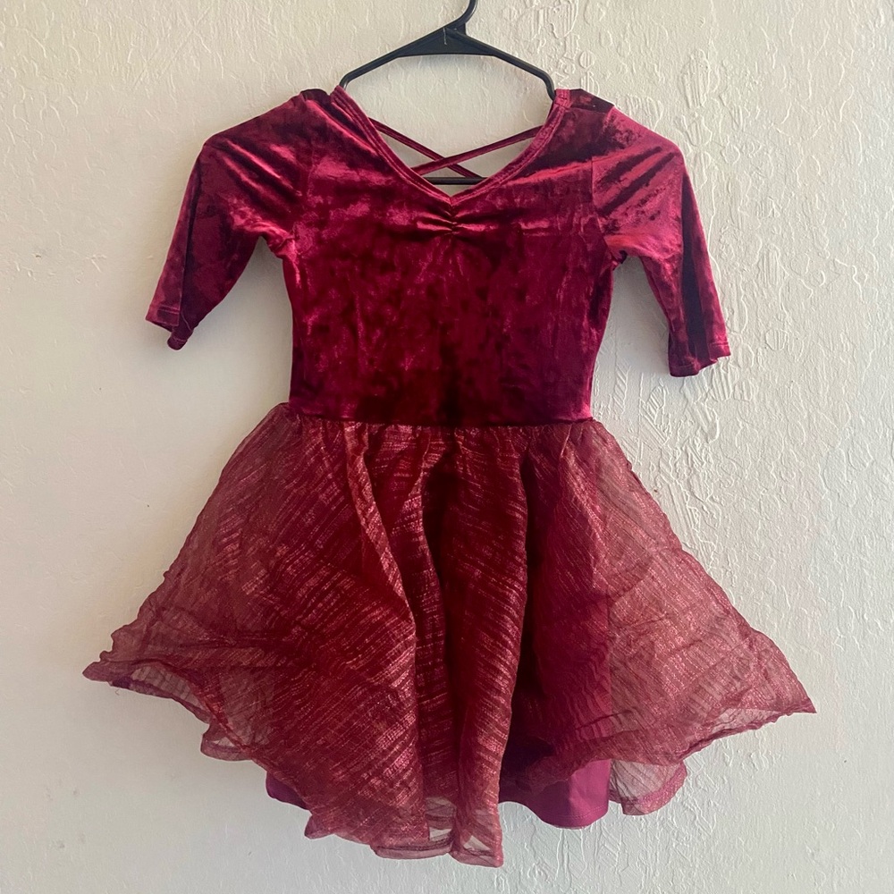 Dot Dot Smile Burgundy Twirly Velvet Ballerina Dress Sz 7